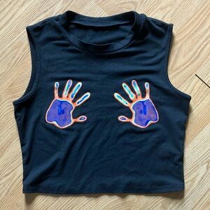 SHEIN Black and Blue Handprint Crop Top